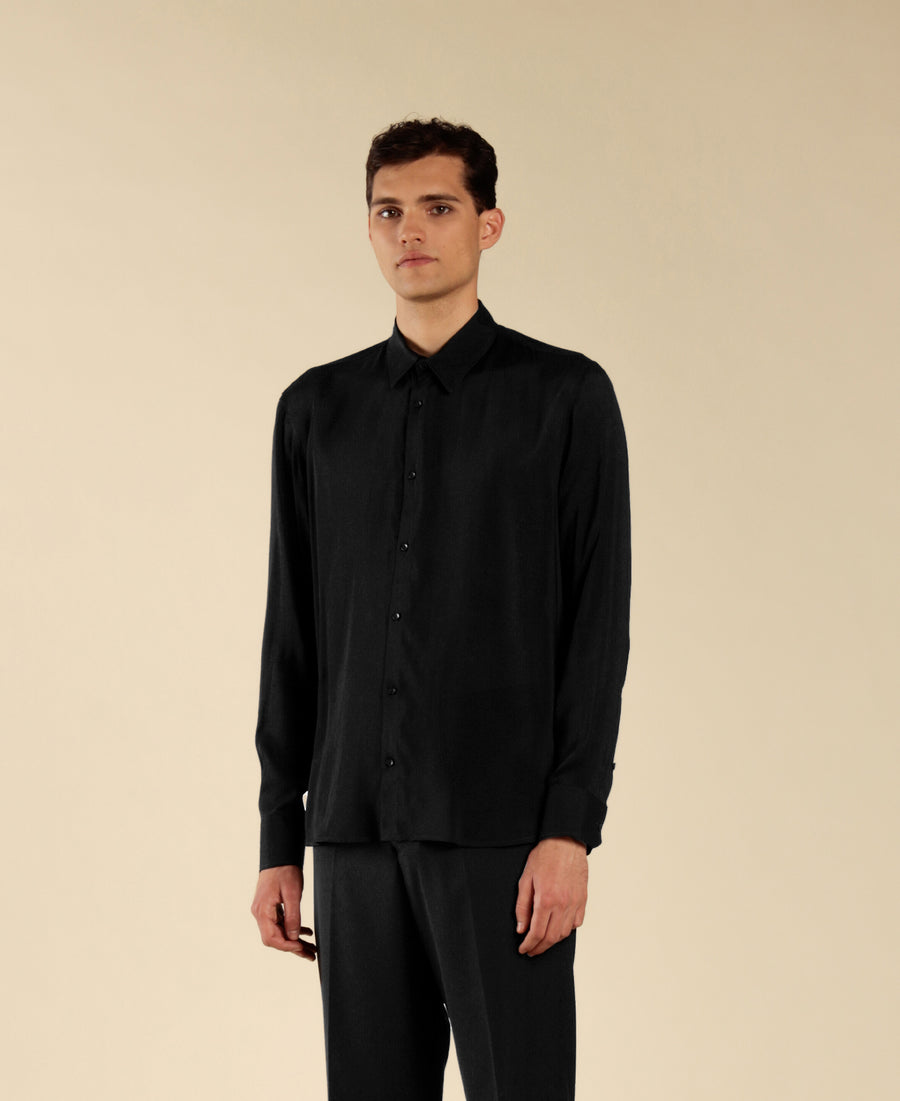 Camicia effetto lucido maniche lunghe - Nero