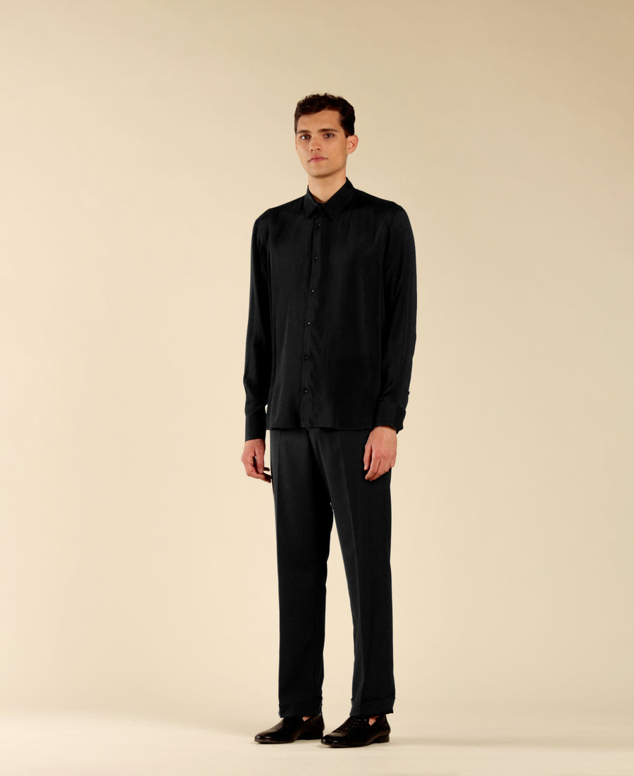 Camicia effetto lucido maniche lunghe - Nero
