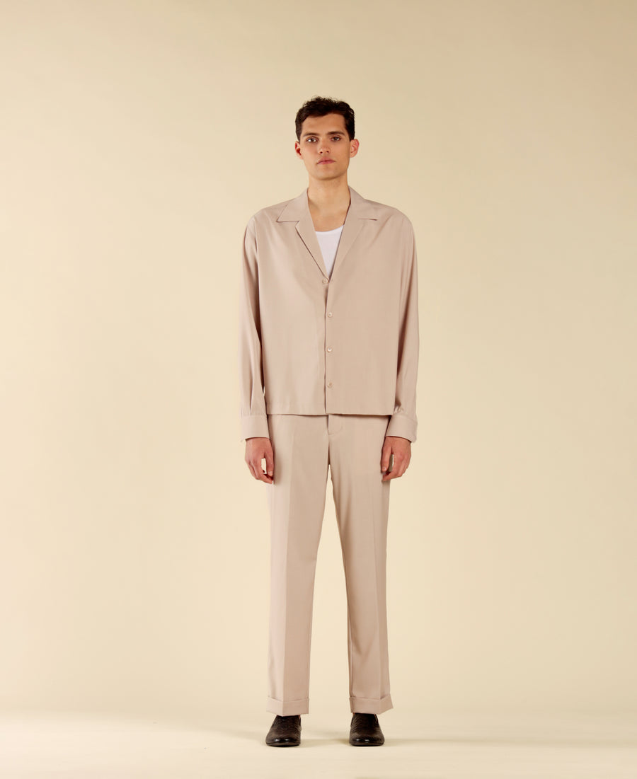 Camicia collo aperto maniche lunghe - Cipria