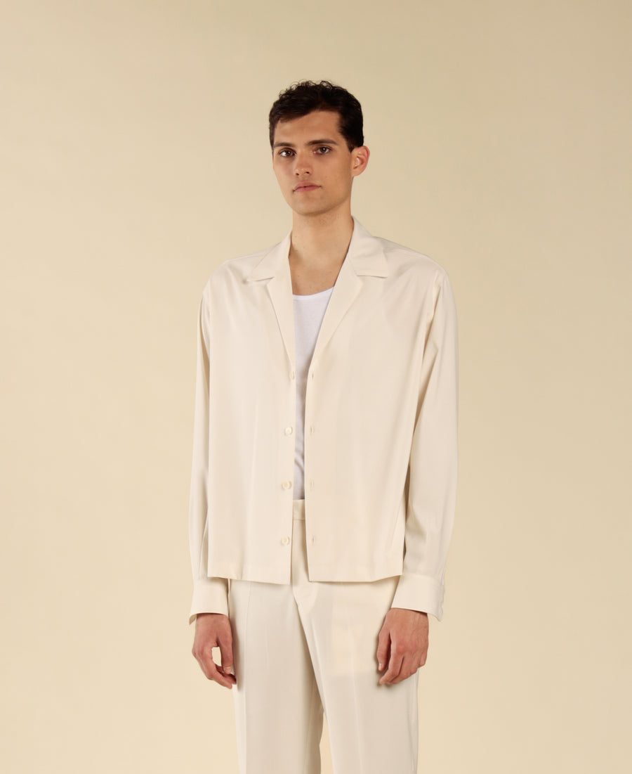Camicia collo aperto maniche lunghe - Panna