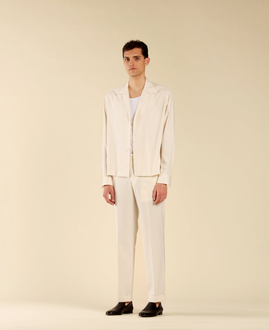 Camicia collo aperto maniche lunghe - Panna