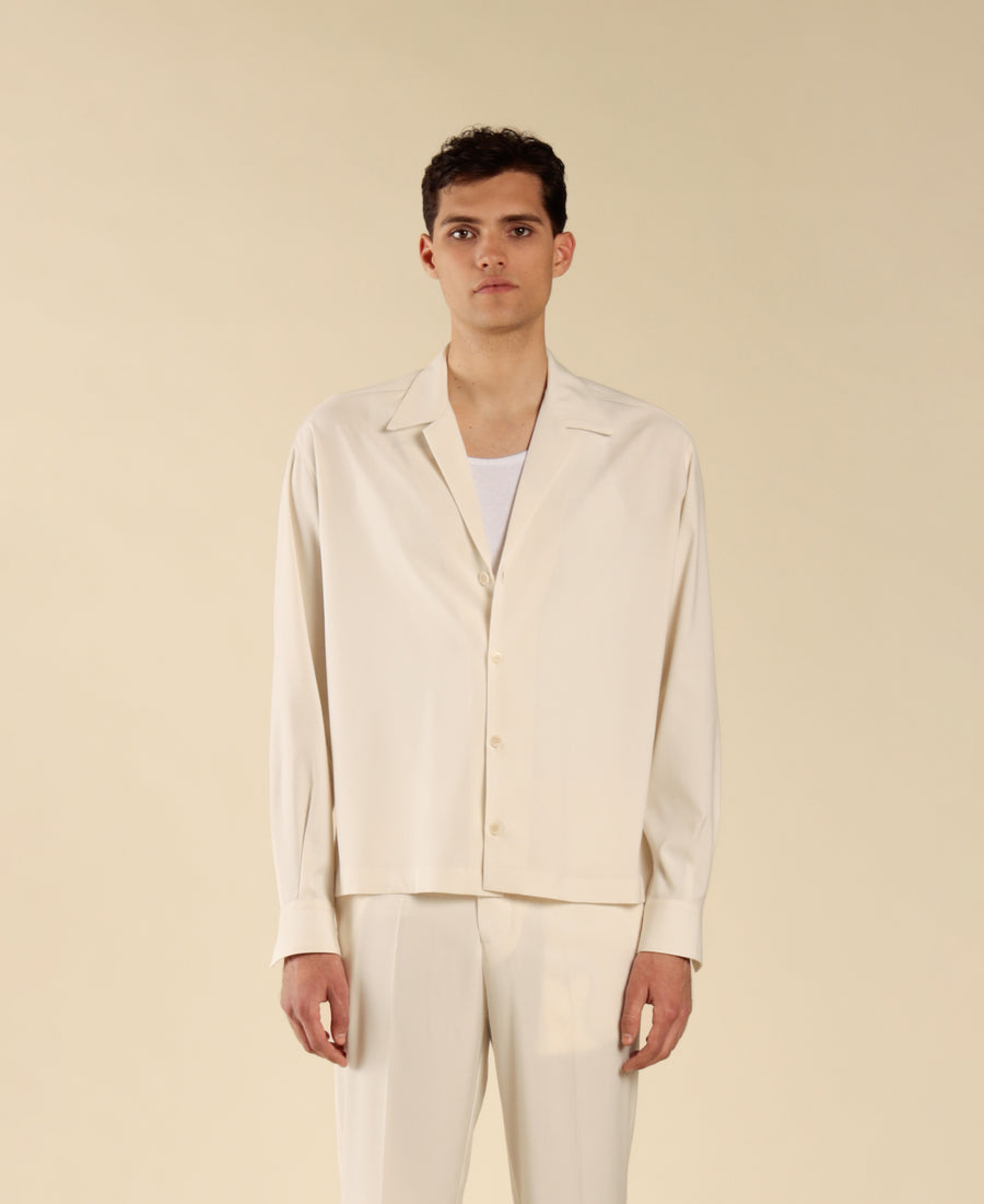 Camicia collo aperto maniche lunghe - Panna
