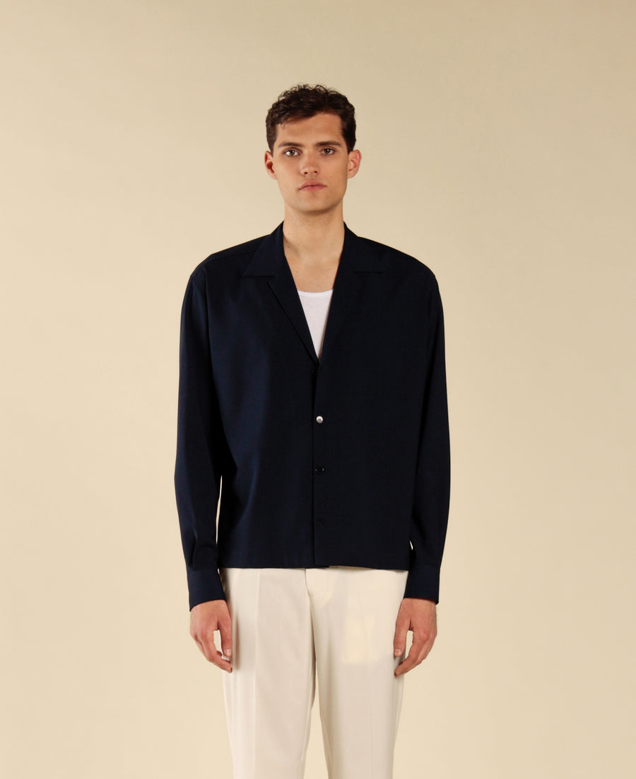 Camicia collo aperto maniche lunghe - Blu