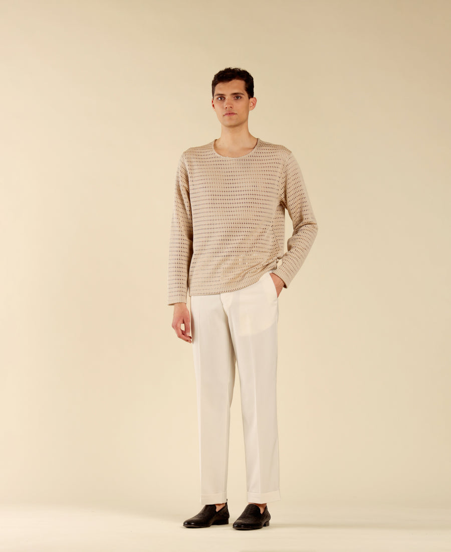 T-shirt in cotone a rete - Beige