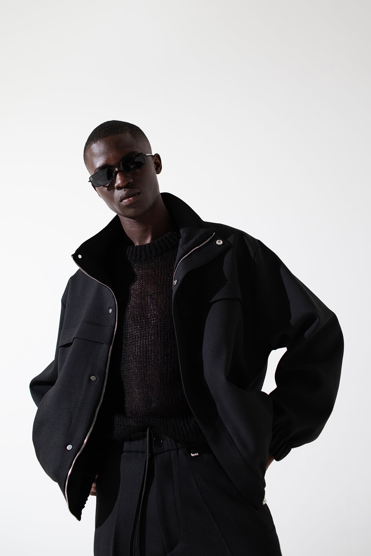 Giubbino collo alto con cerniera - Nero