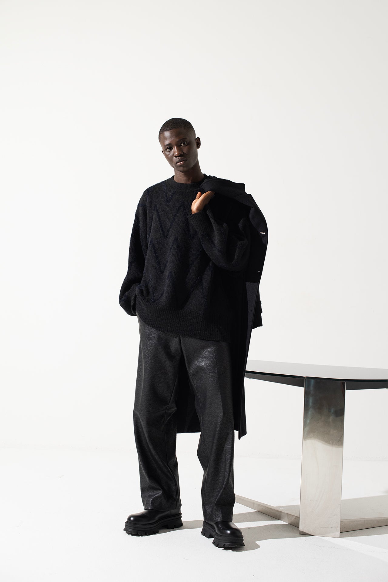 Maglia girocollo oversize fantasia - Nero