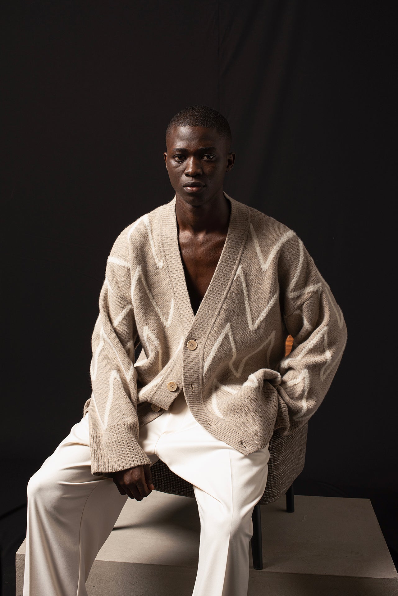 Oversized patterned cardigan - Beige