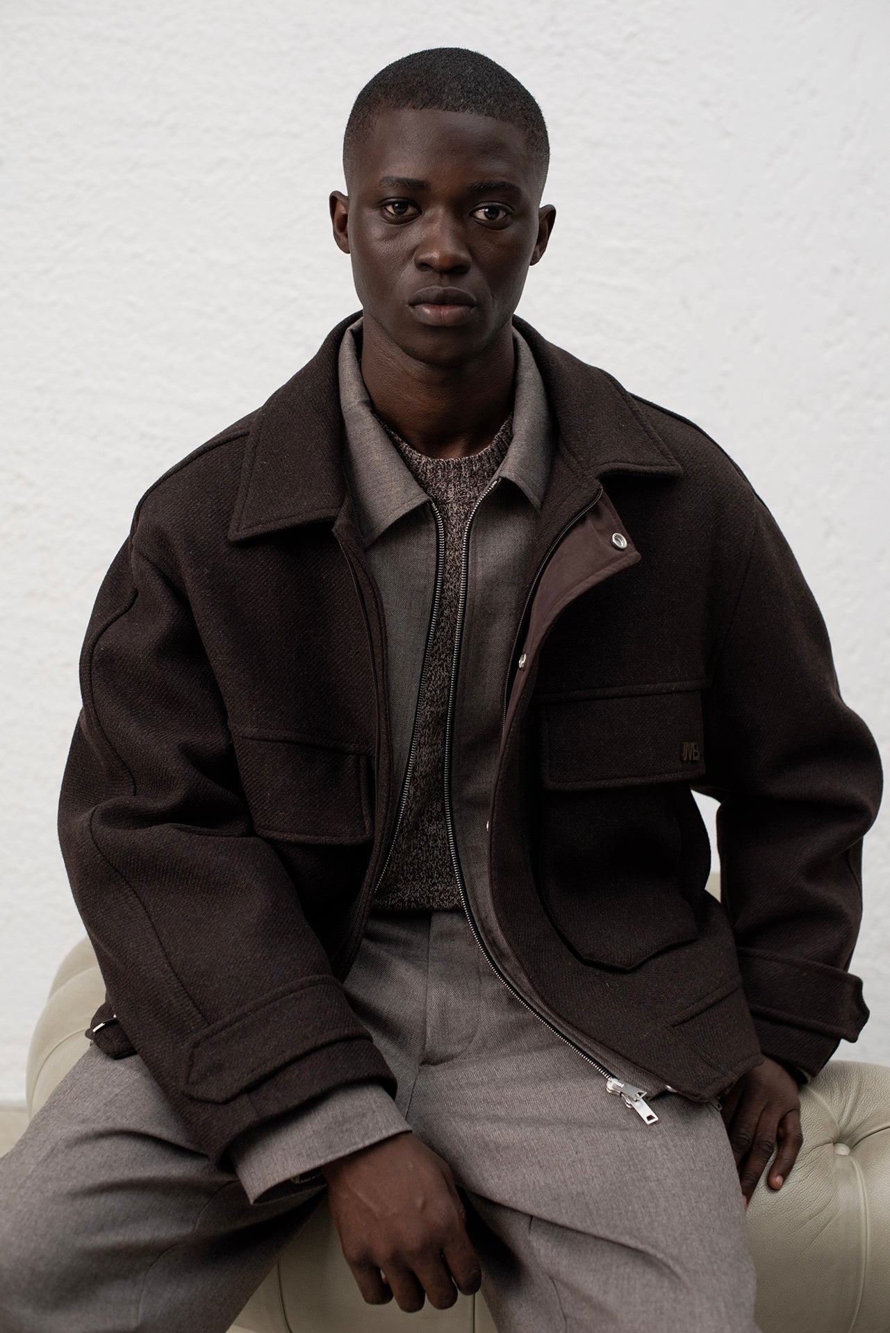 Giubbino in lana oversize con tasconi - Moro