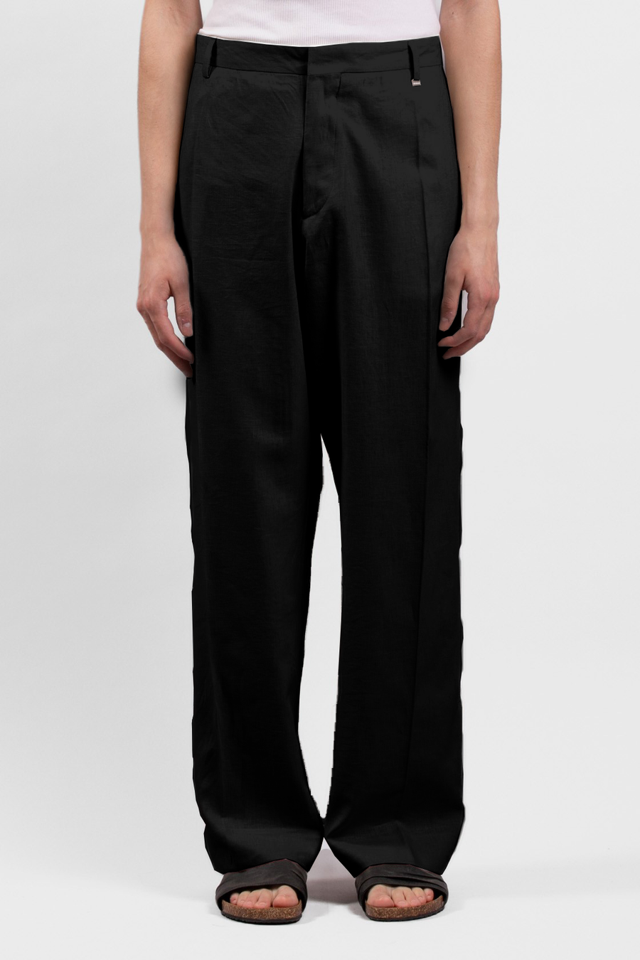 Pantalone in lino e viscosa fondo ampio - Nero