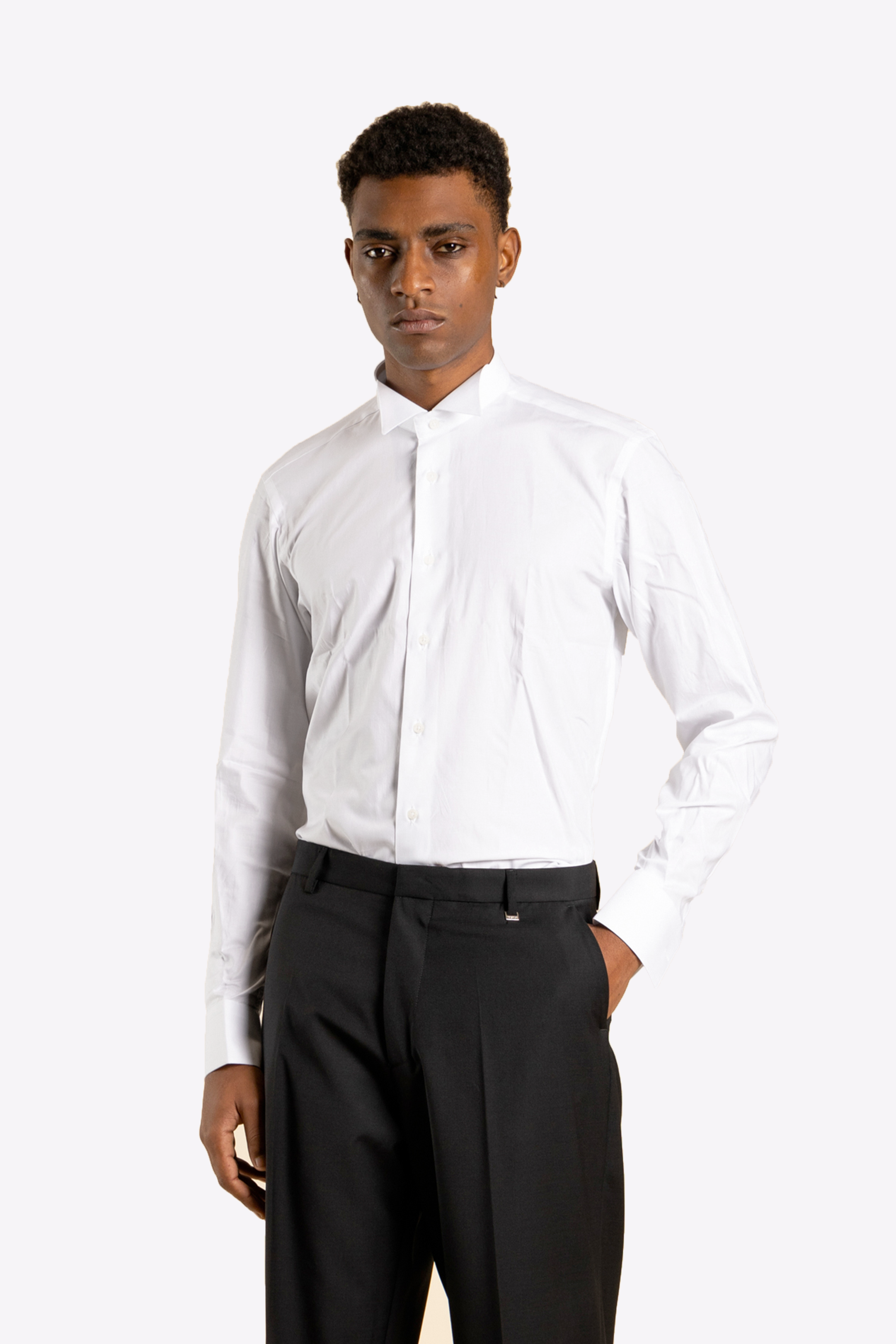 Diplomat Collar Cotton Dress Shirt - White