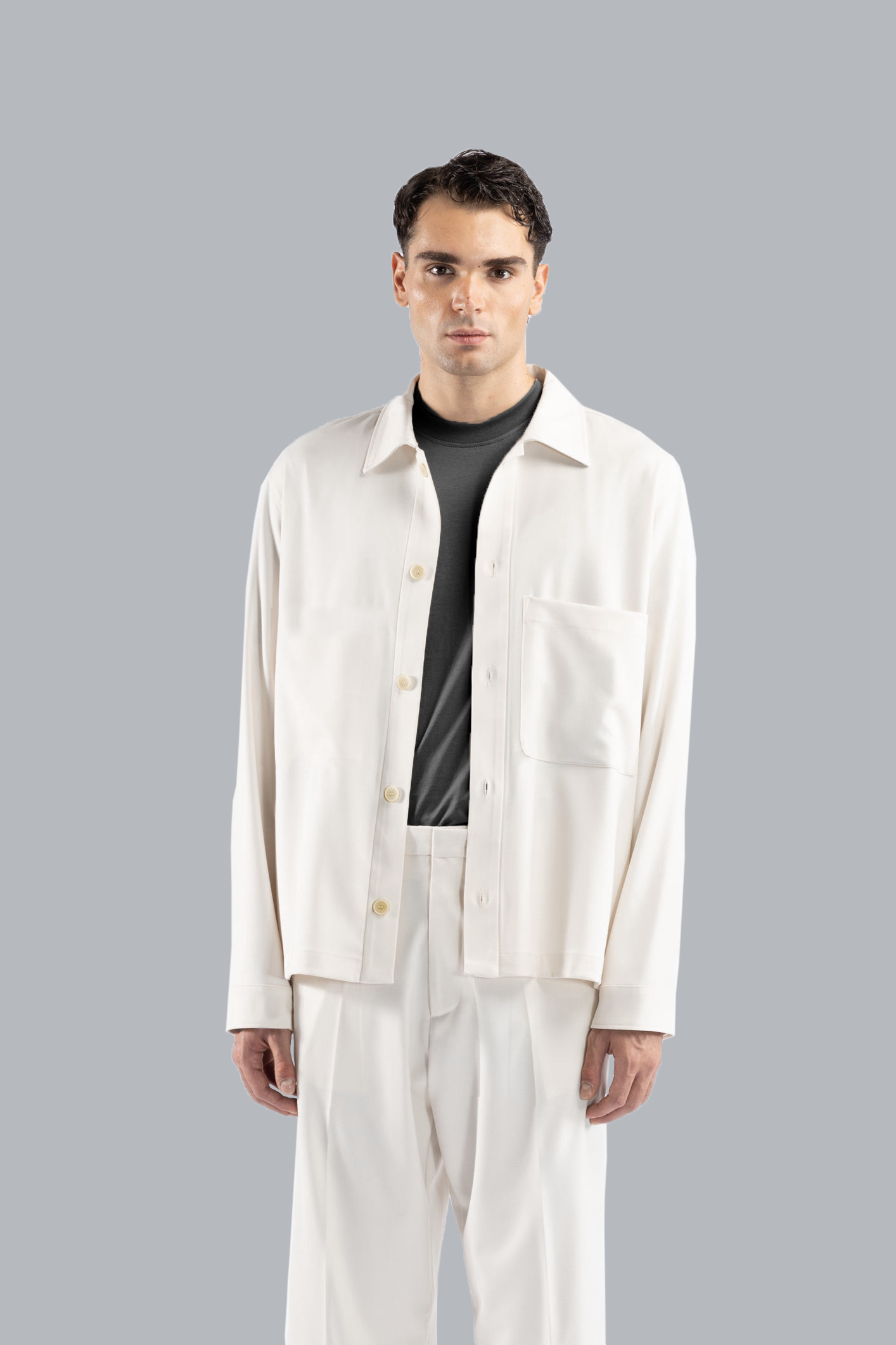 Long-sleeved shirt with pocket - Cream