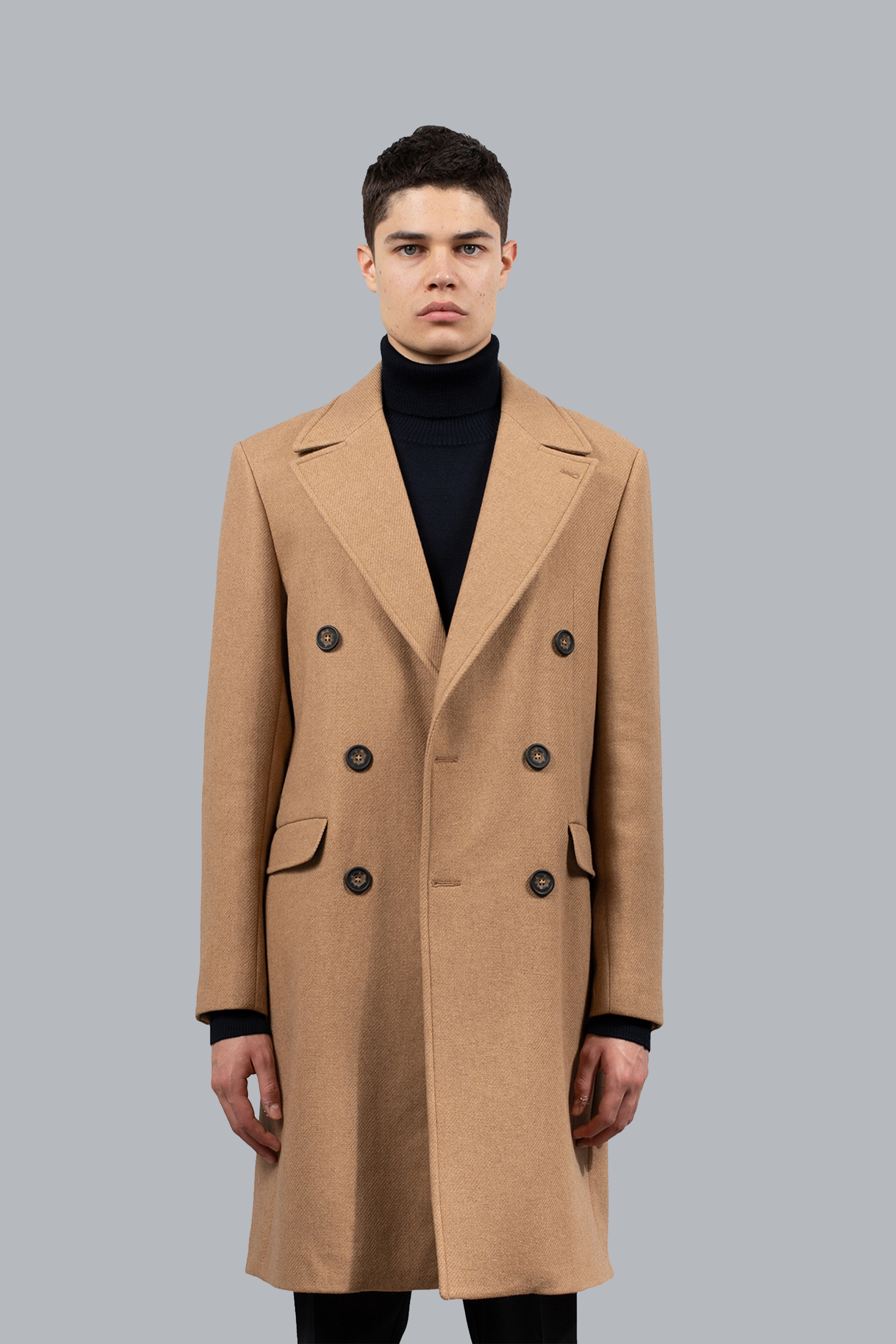 Double-breasted wool blend coat - Camel