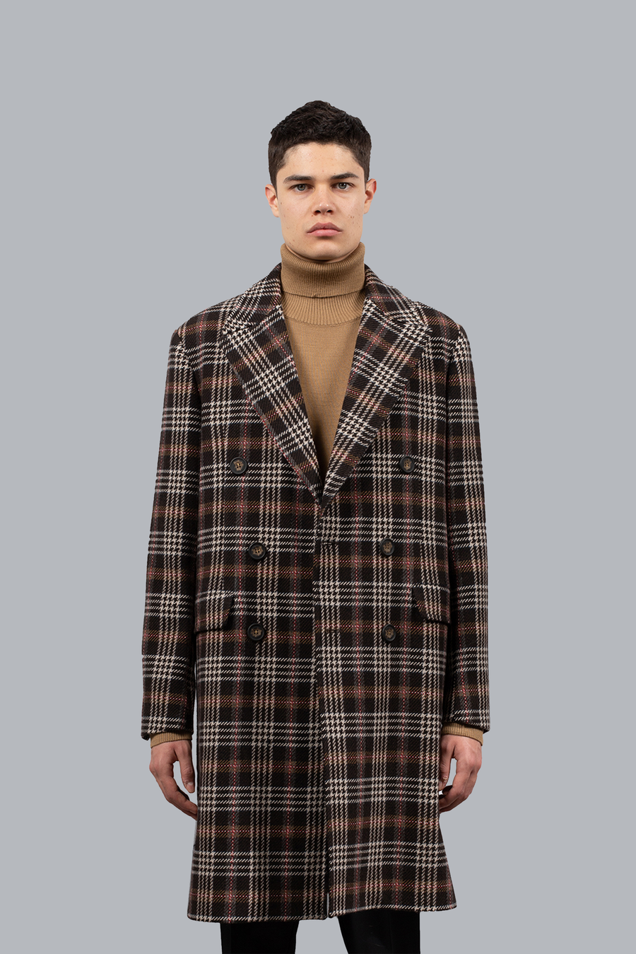 Double-breasted coat in checked wool blend