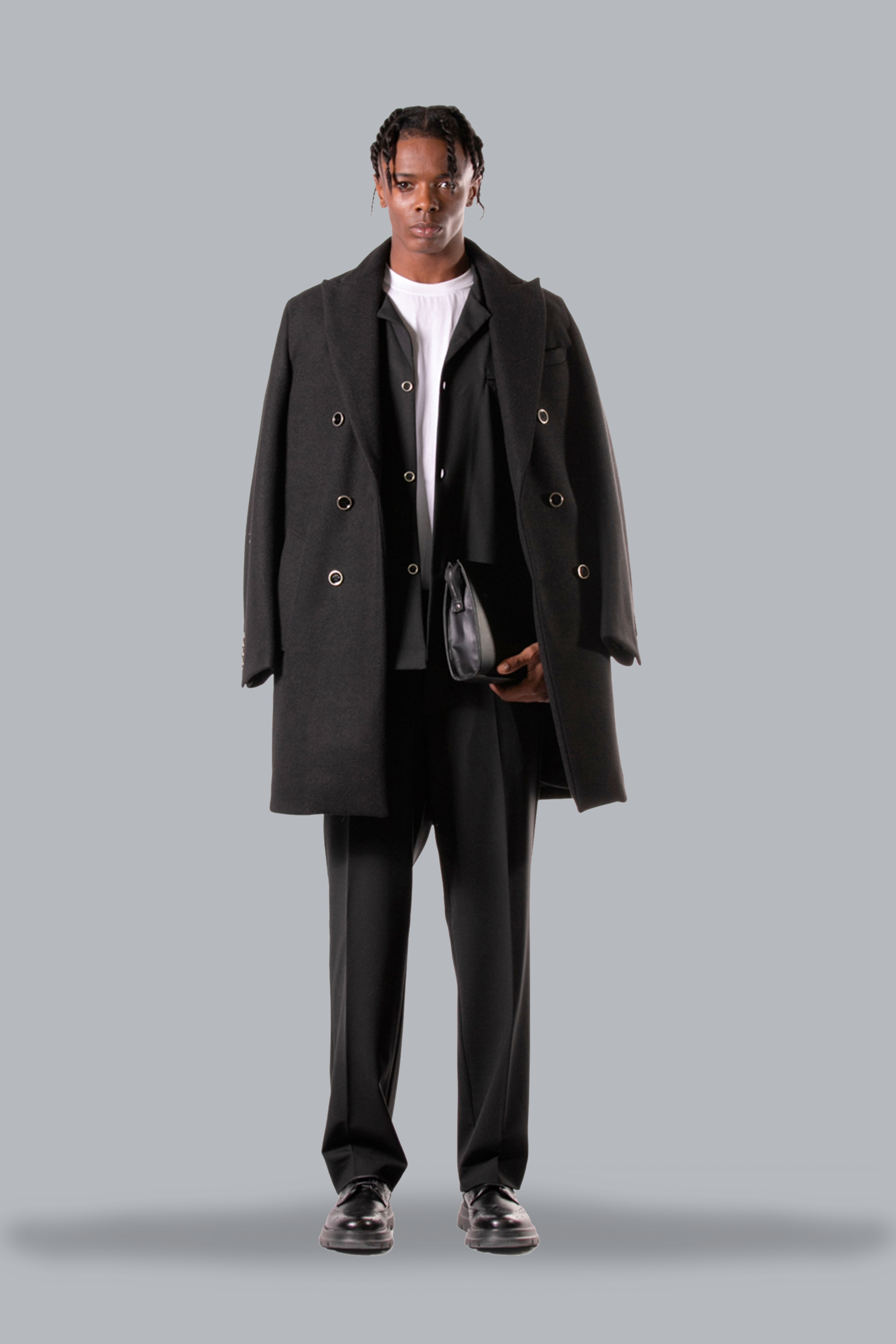 Double-breasted peaked coat - Black