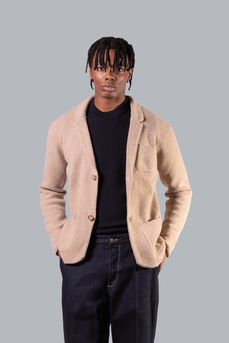 SINGLE-BREASTED KNIT JACKET-BEIGE