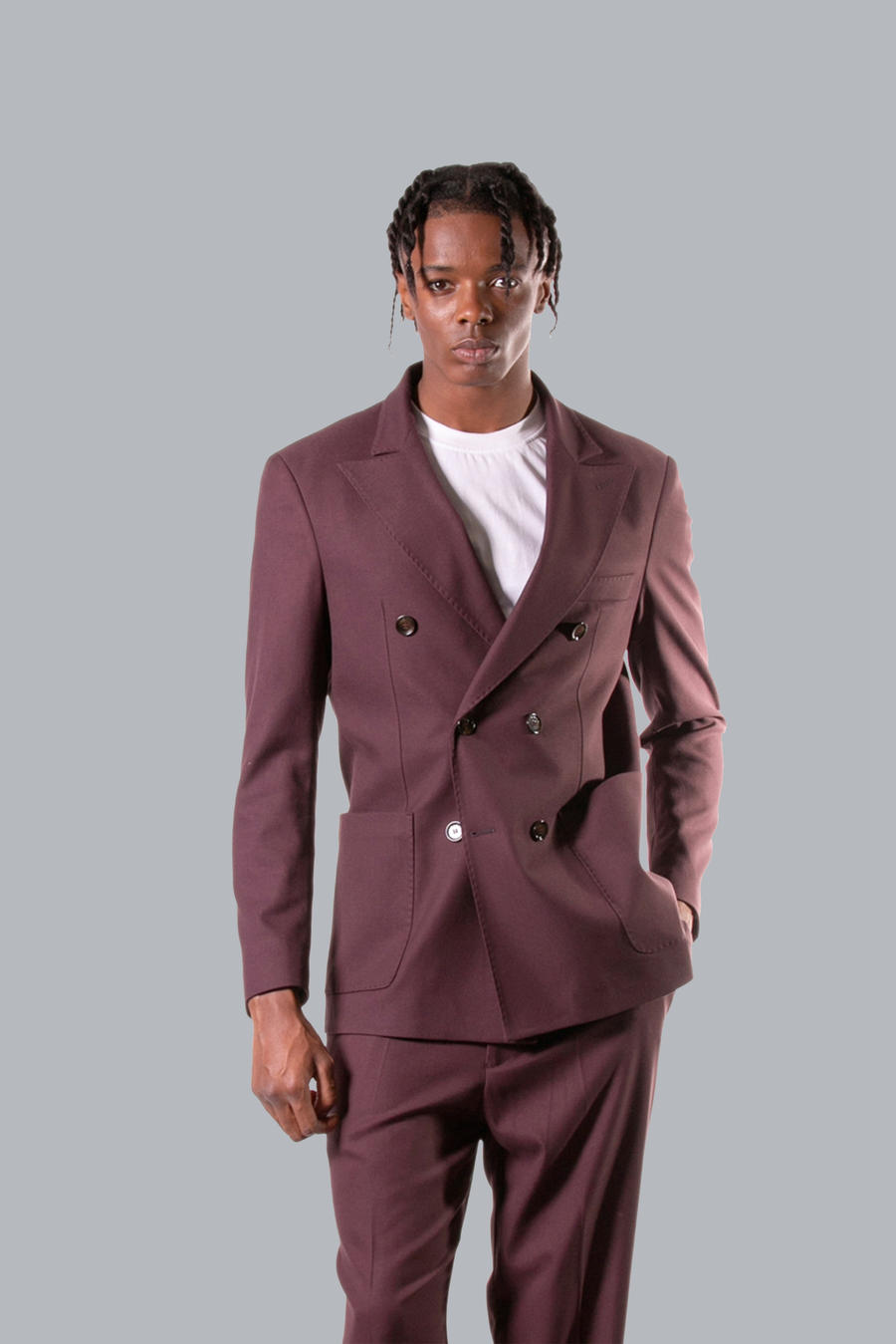 Double-breasted jacket with lapel collar and matching buttons - Bordeaux