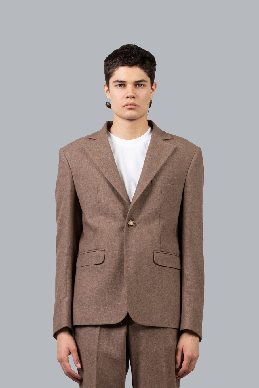 Single-breasted wool blend jacket - Moro