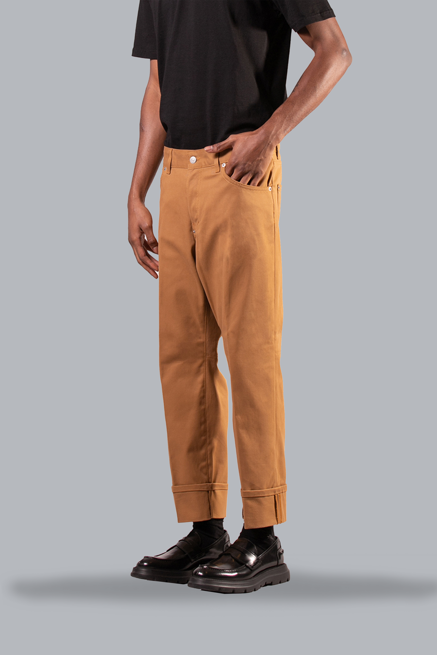 5 POCKET TROUSERS WITH TURN-UP - TOBACCO