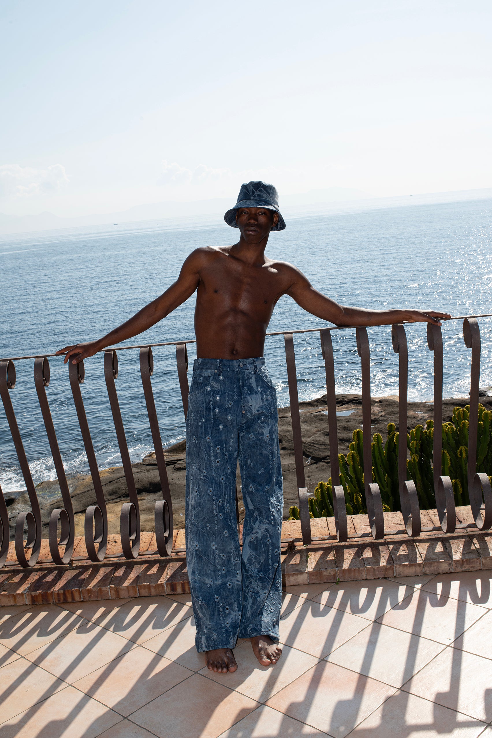 Blue denim cotton bucket hat