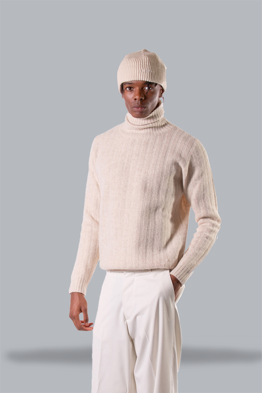 High neck wool sweater - Cream