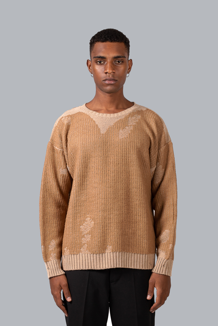 CREW NECK SWEATER WITH BREAKS-CAMEL