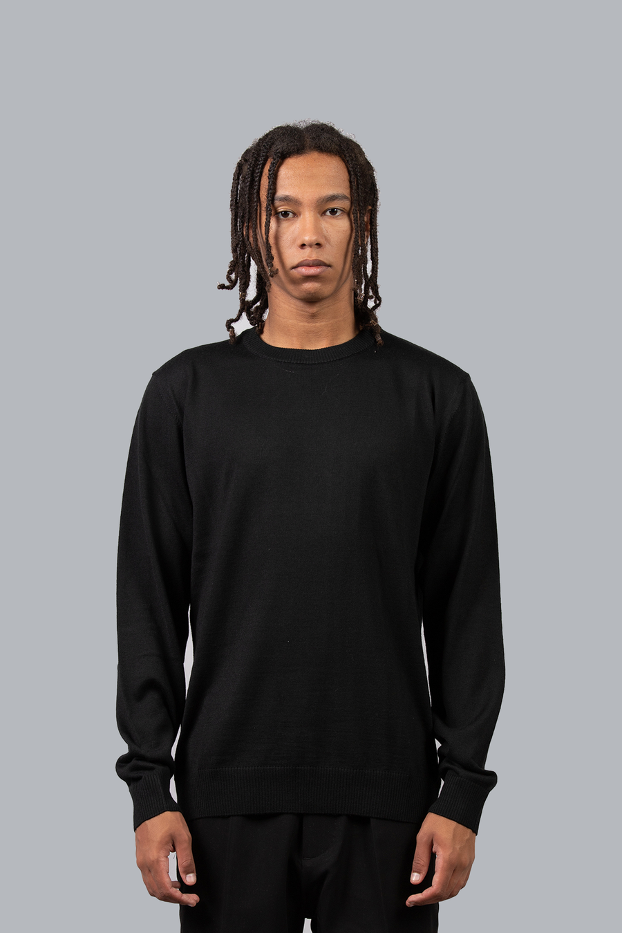 Crew-neck sweater in merino wool blend - Black