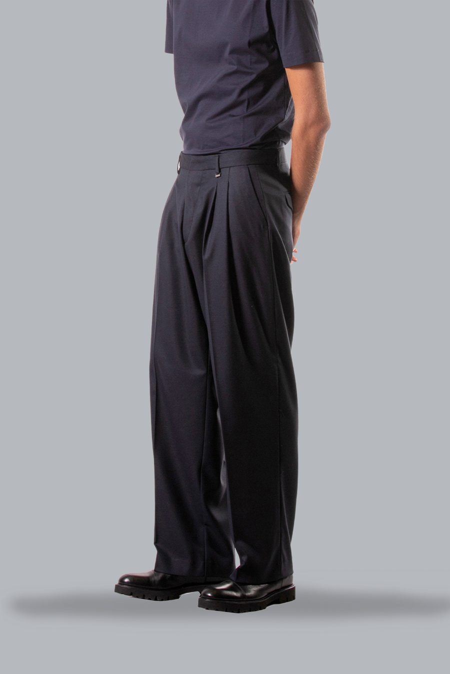 Double pleated viscose twill trousers with wide bottom - Blue