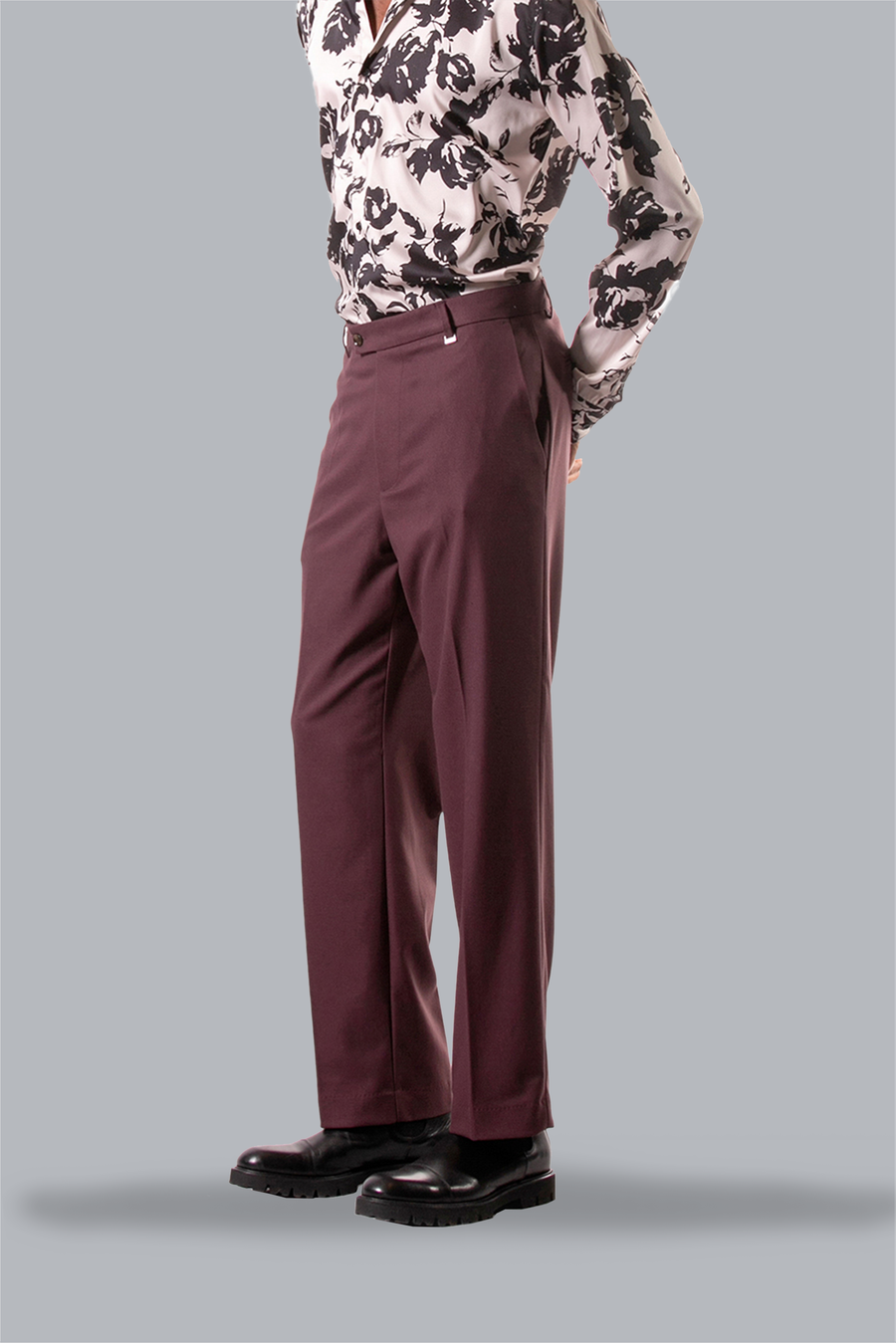 Wide leg viscose twill trousers - Bordeaux