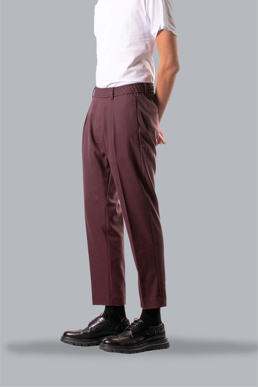 Viscose twill trousers with elastic - Bordeaux