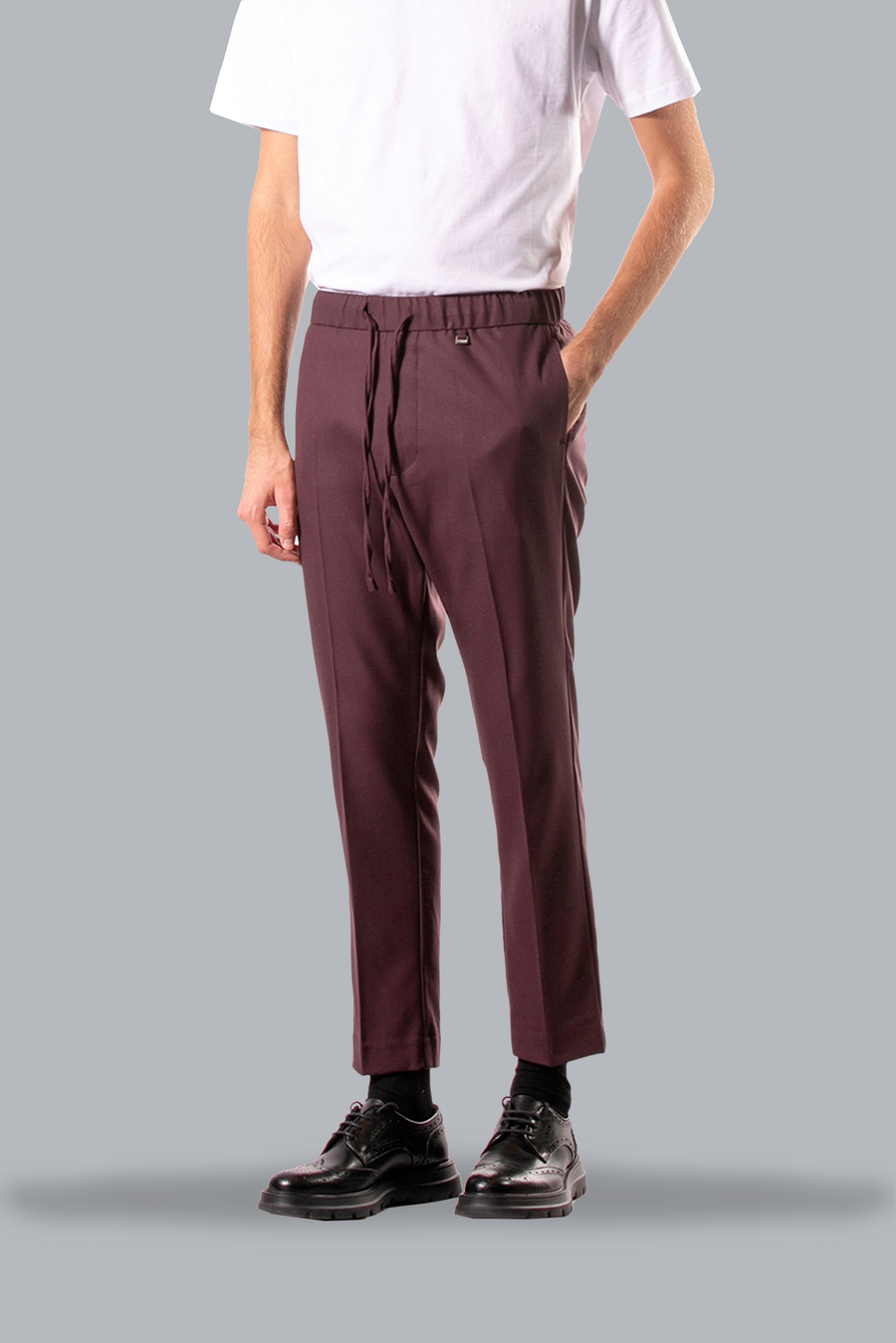 Regular fit viscose twill trousers - Bordeaux