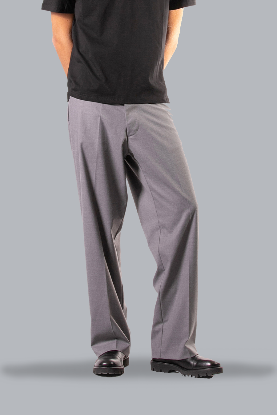 WIDE BOTTOM TROUSERS WITH FLAP POCKETS-GREY