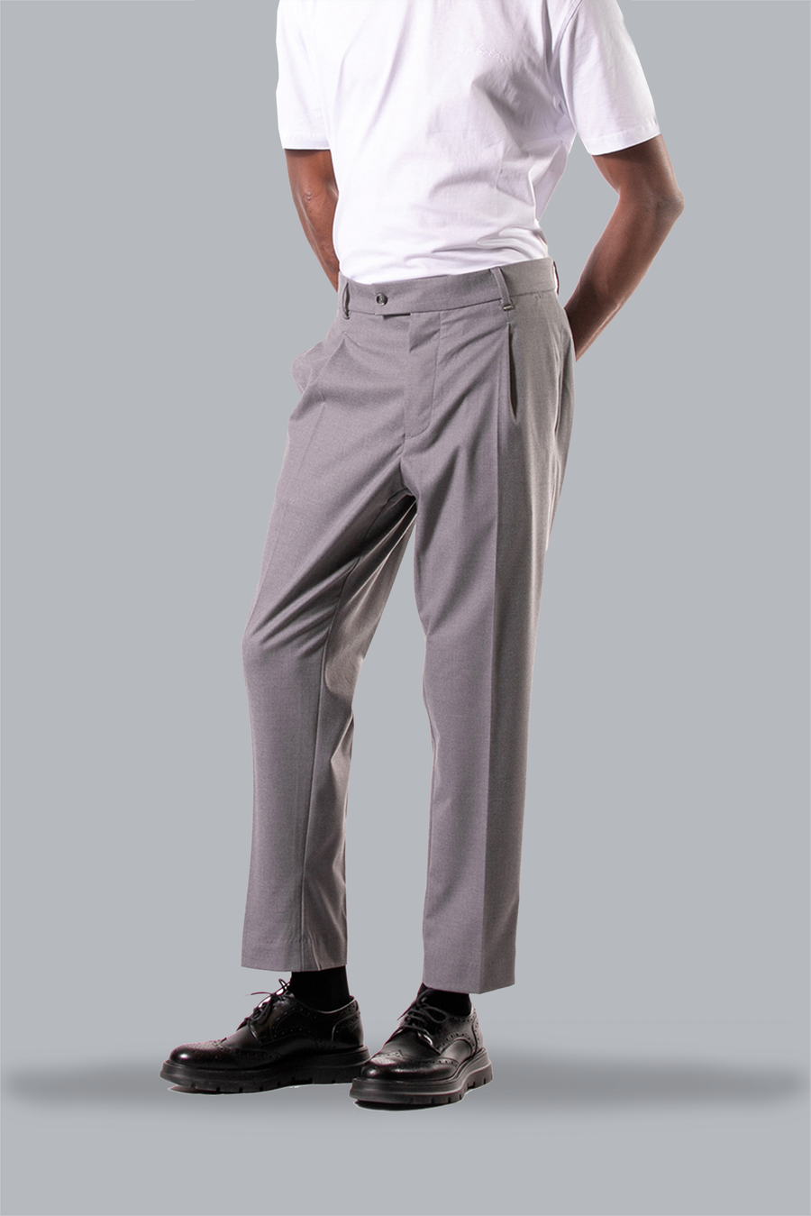 Single pleat trousers in melange effect viscose - Grey