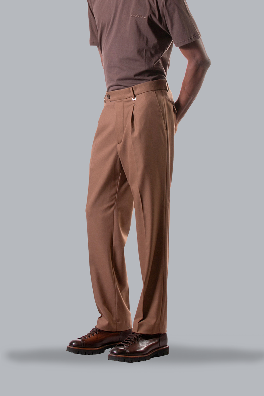 One pleat wide leg viscose twill trousers - Tobacco 