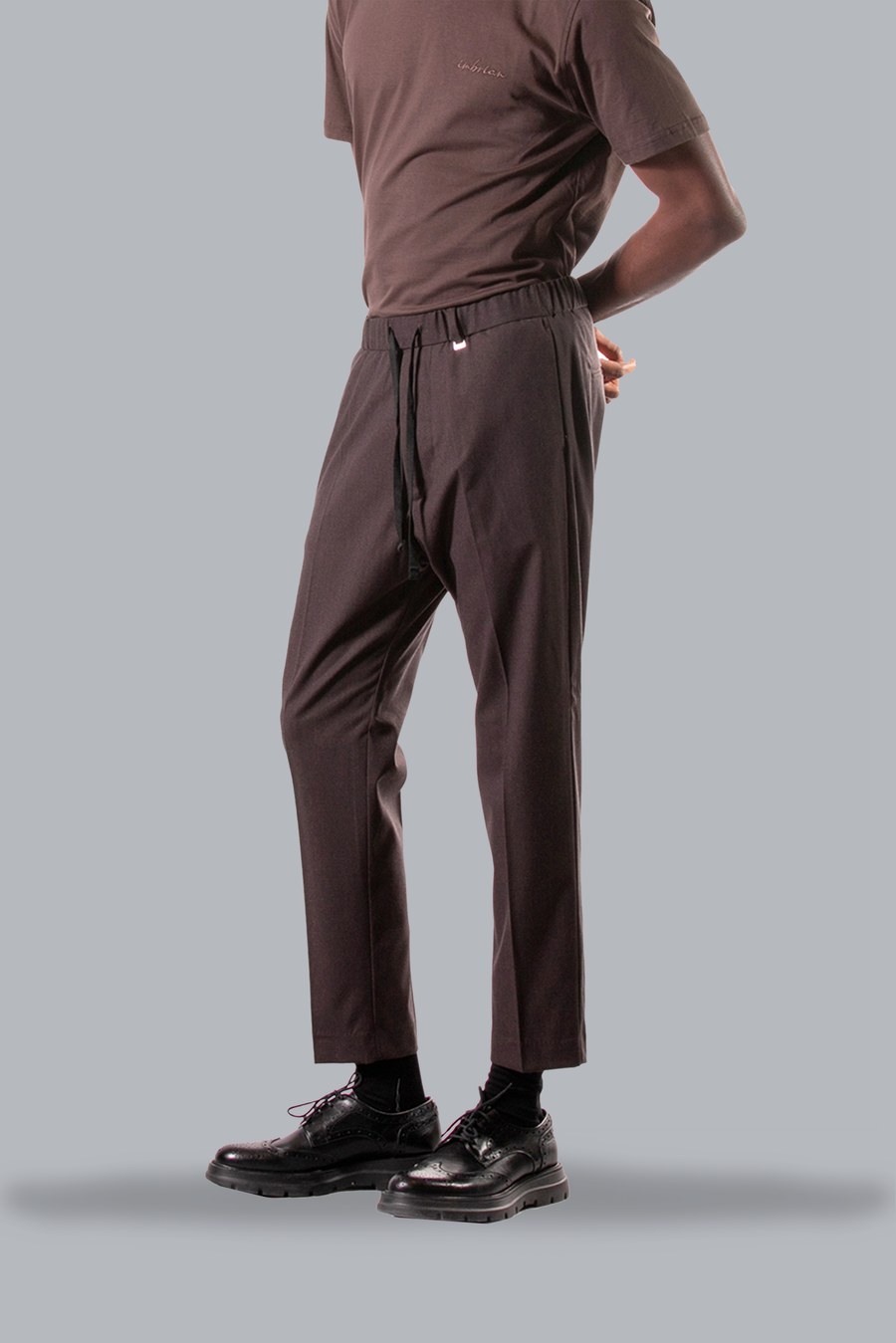 Regular fit trousers in viscose with melange effect - Moro