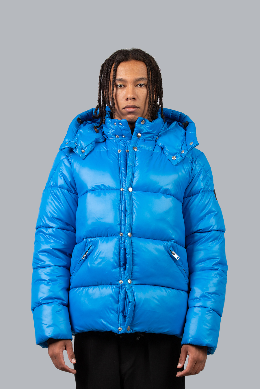 Regular fit hooded down jacket - Light blue