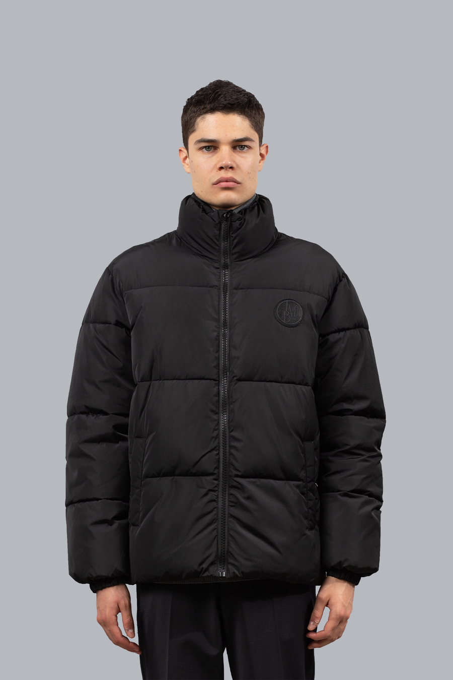 Oversized matte nylon down jacket - Black