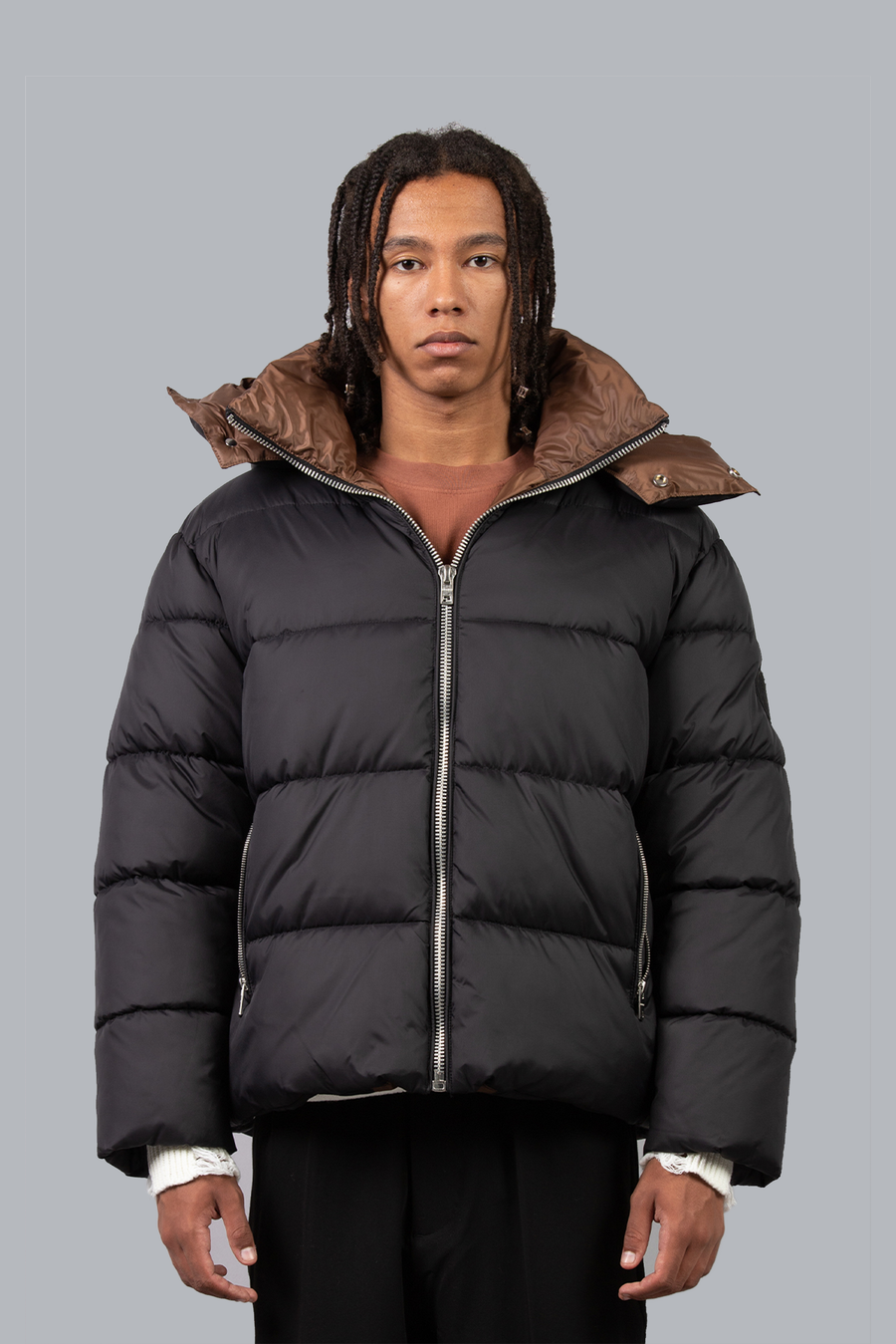 Oversized fit hooded down jacket - Black