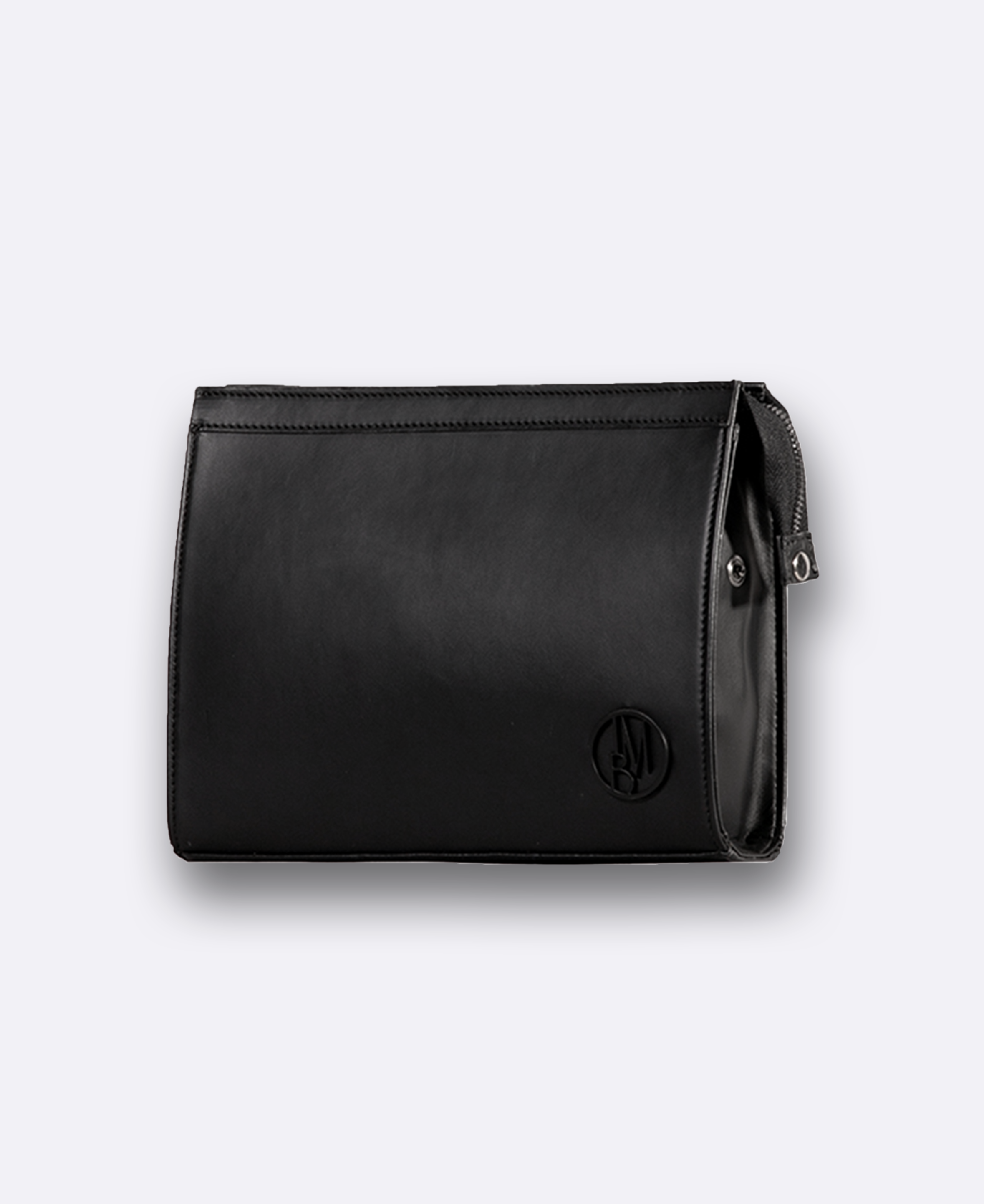Faux leather clutch bag with matt black metal logo