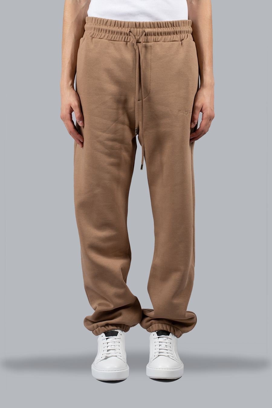 Regular fleece trousers with elastic at the bottom - Camel