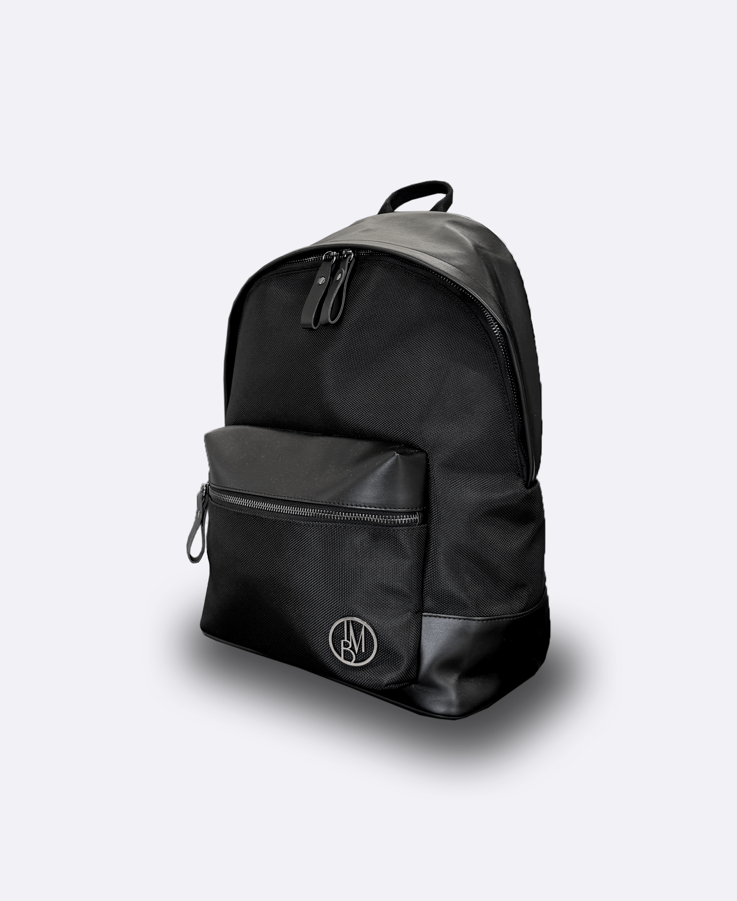Eco-leather backpack with matt black metal logo