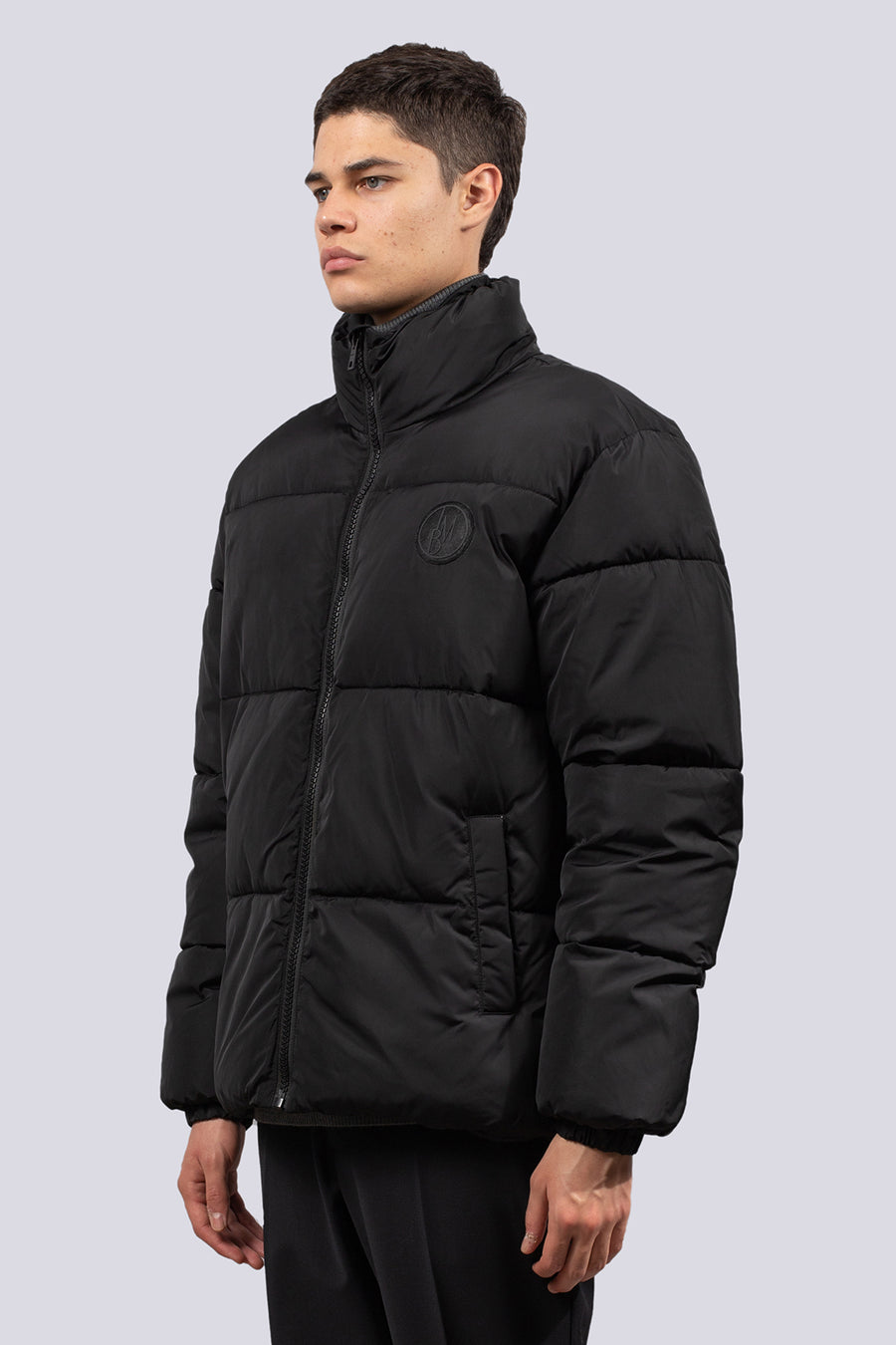 Oversized matte nylon down jacket - Black