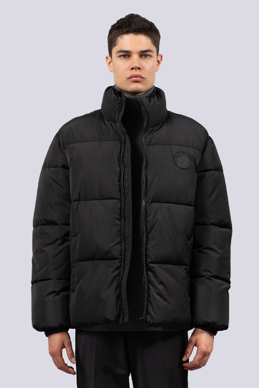 Oversized matte nylon down jacket - Black