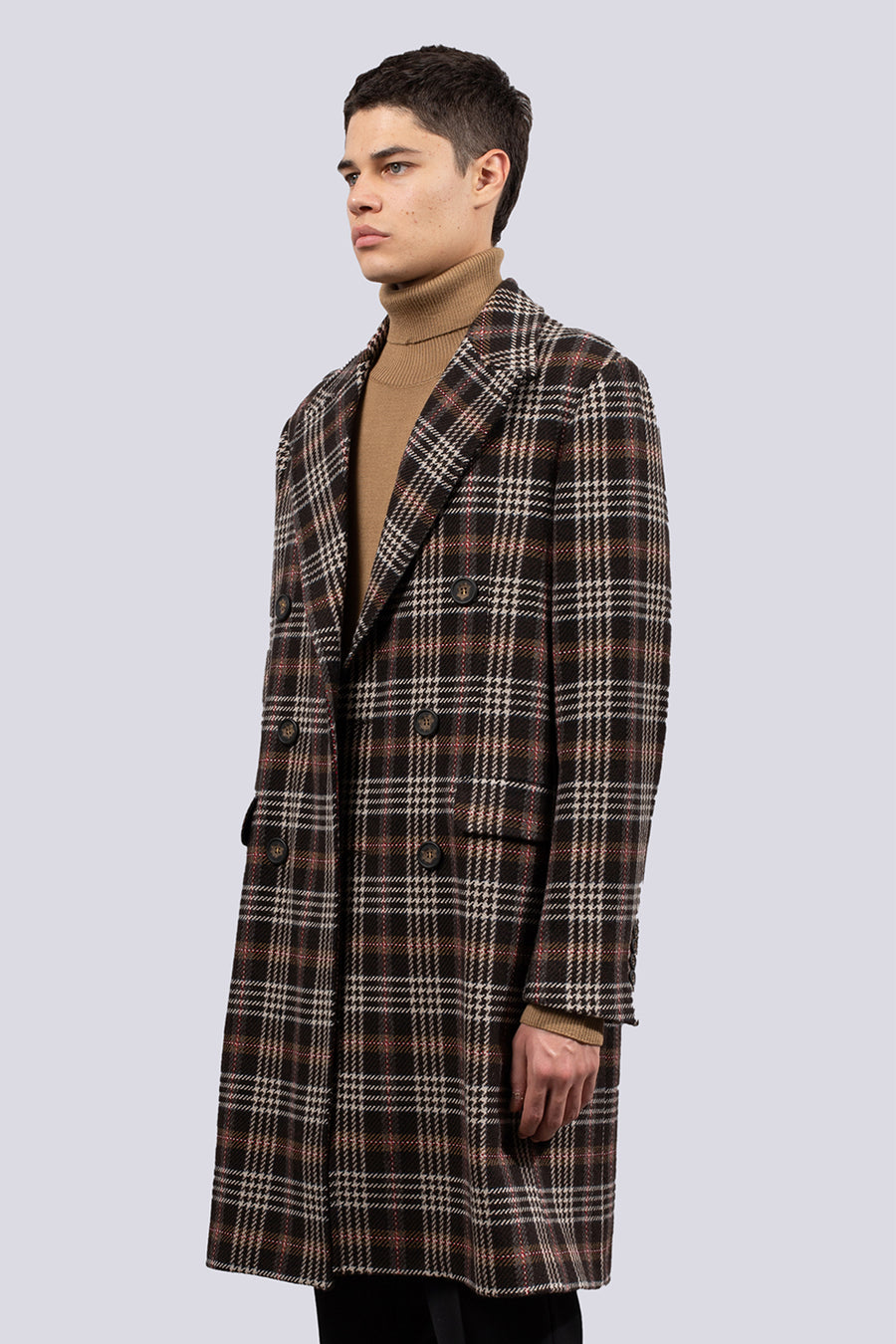 Double-breasted coat in checked wool blend