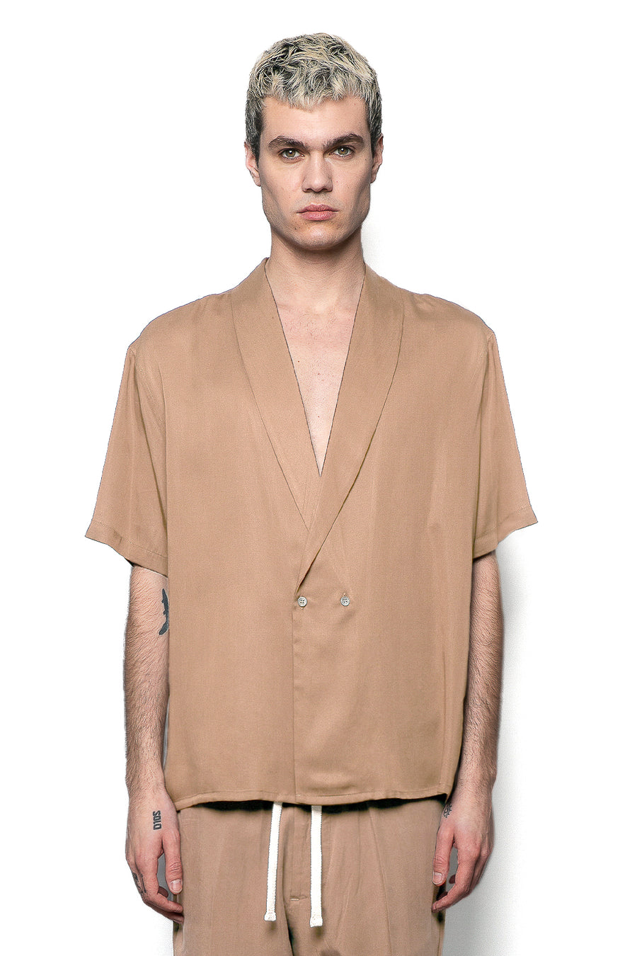 Camicia doppiopetto due bottoni in viscosa lyocell - Beige