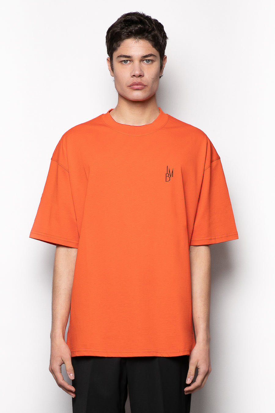 T-shirt in tessuto cotone oversize fit con logo stampa gommata - Arancio