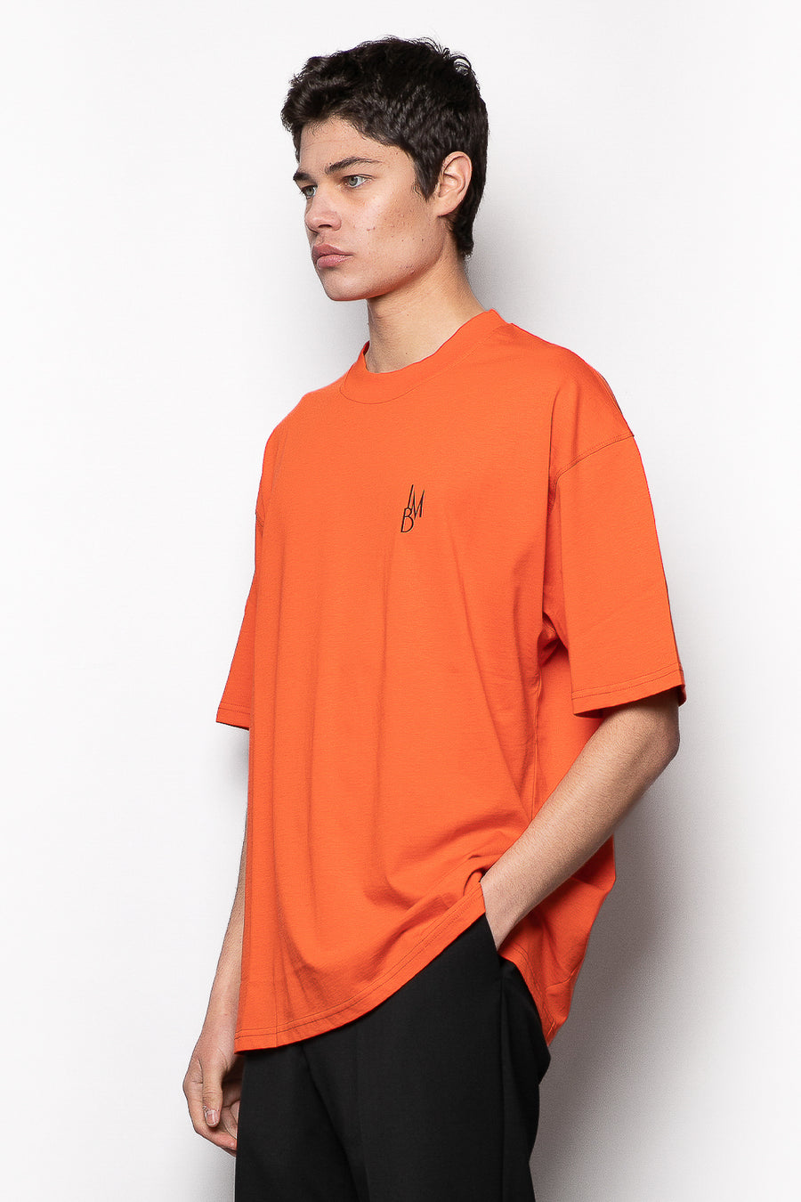T-shirt in tessuto cotone oversize fit con logo stampa gommata - Arancio