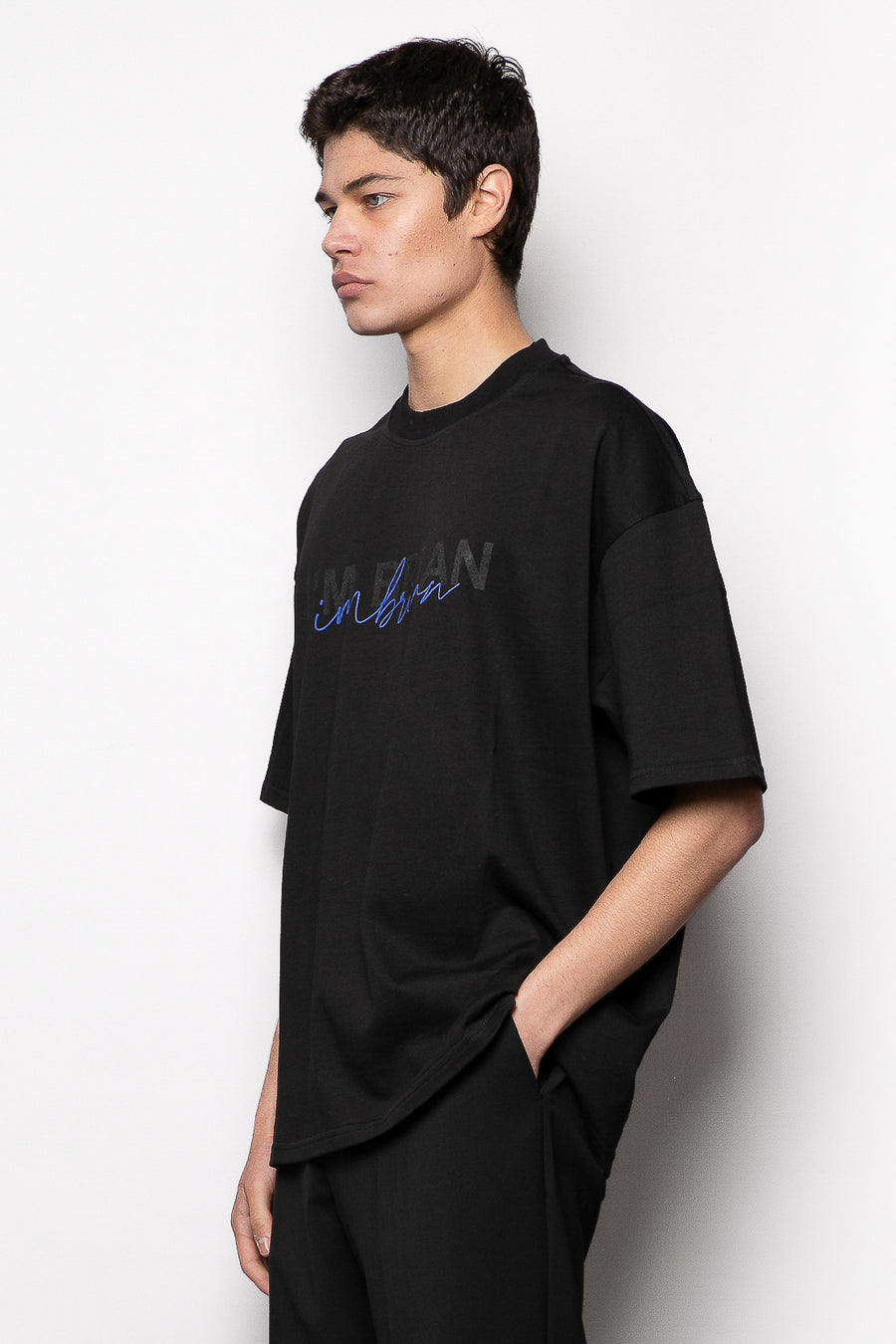 T-shirt in tessuto cotone oversize fit con logo stampa - Nero