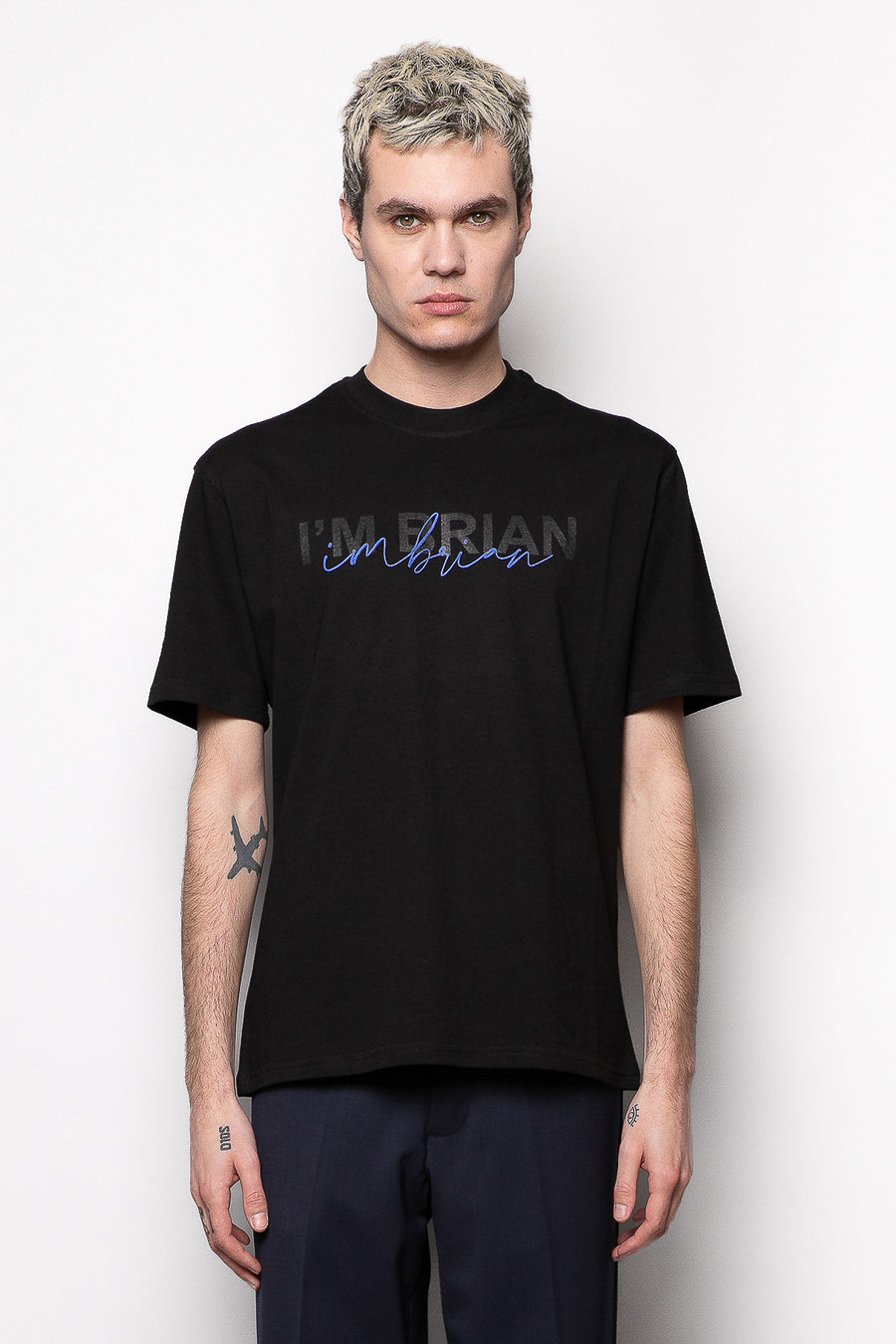 T-shirt in tessuto cotone regular fit con logo stampa - Nero