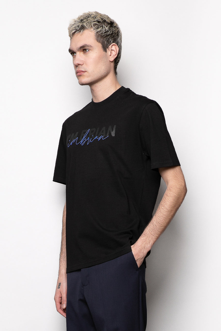 T-shirt in tessuto cotone regular fit con logo stampa - Nero