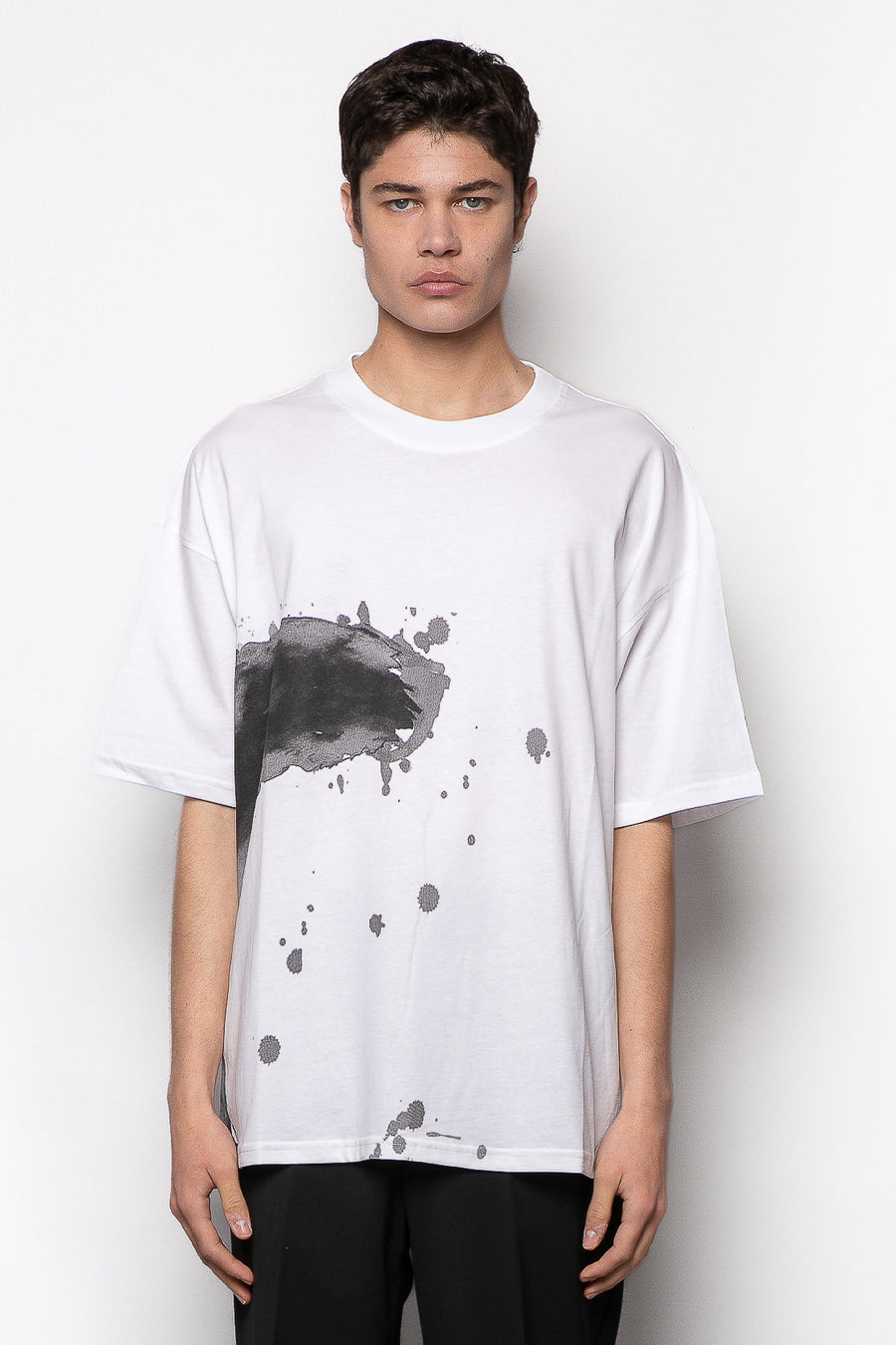 T-shirt in tessuto cotone oversize fit con stampa astratta - Bianco